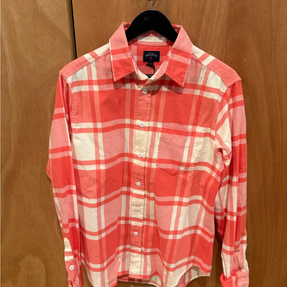 NOAH NYC Men's Coral Plaid Shirt